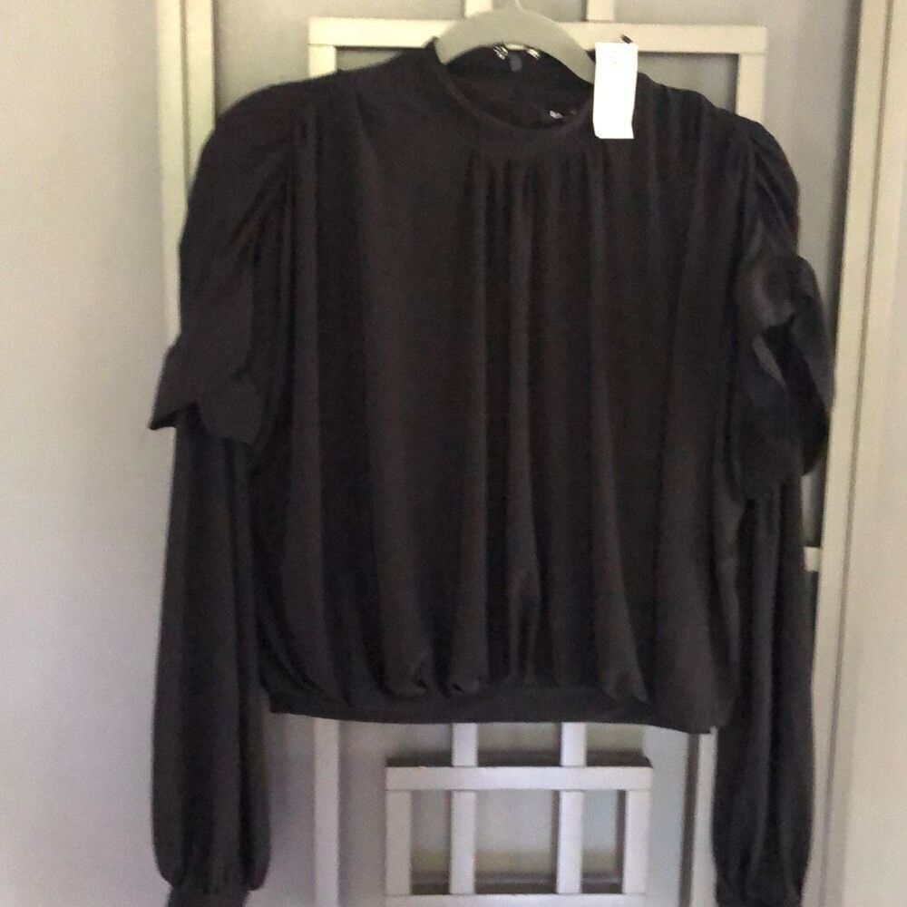 NWT Express black Blousy mock turtleneck long sleeve top size XS